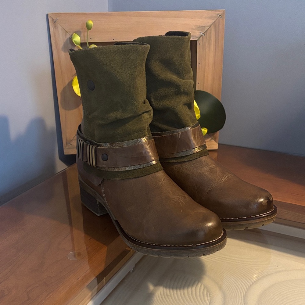 Brown and Green Ankle Boots
